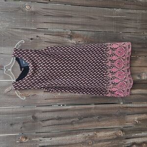 Anthropologie Maeve Pink Paisley Metallic Mini Sweater Dress Womens Small